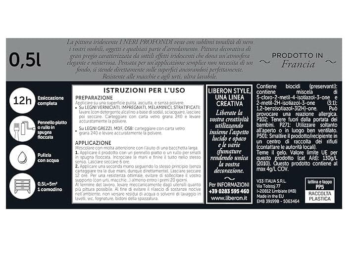 LIBERON - PITTURA IRIDESCENTE I NERI PROFONDI NUOVO NERO BRILLANTE 500ML in Vernice per mobili Stockdoc - Terni, commercioVirtuoso.it