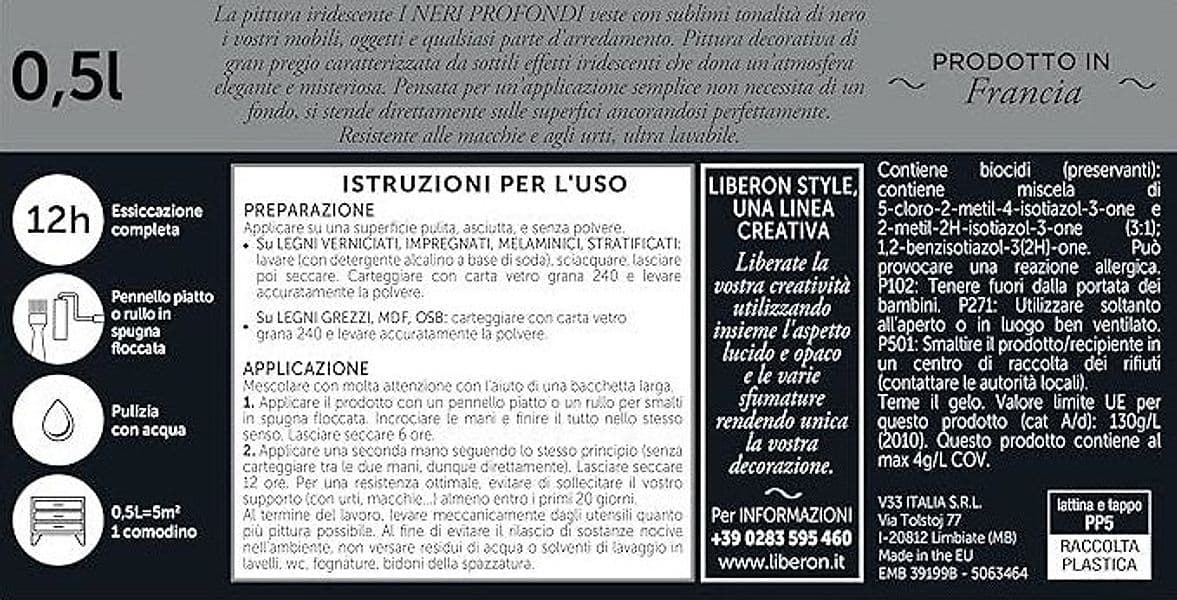 LIBERON - PITTURA IRIDESCENTE I NERI PROFONDI NUOVO NERO VIOLA OPACO 500ML in Vernice per mobili Stockdoc - Terni, commercioVirtuoso.it