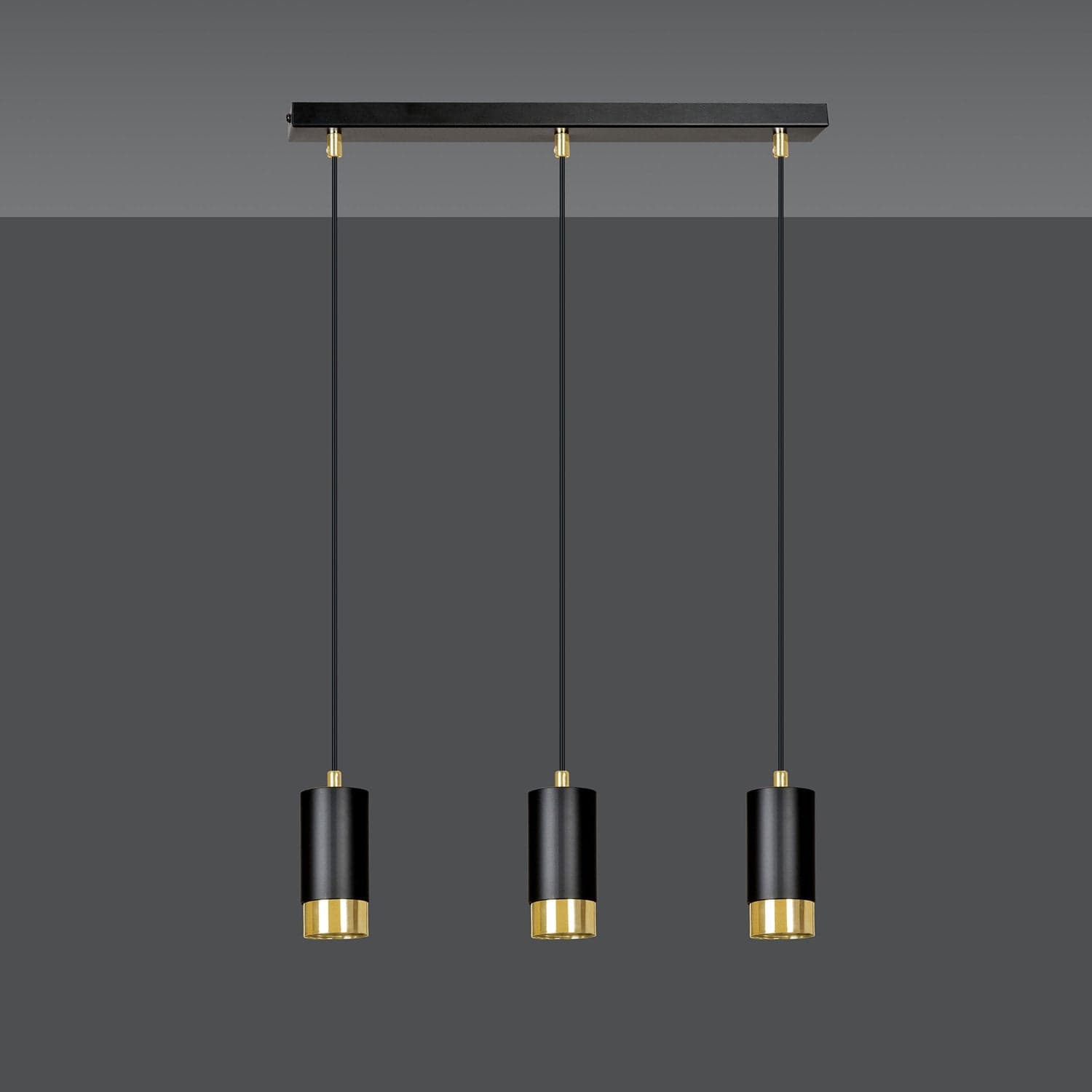Lampadario 3 Luci Fumiko Con Cilindri In Acciaio Nero E Oro in Lampade a sospensione LuceArt - Montecorvino Pugliano, commercioVirtuoso.it
