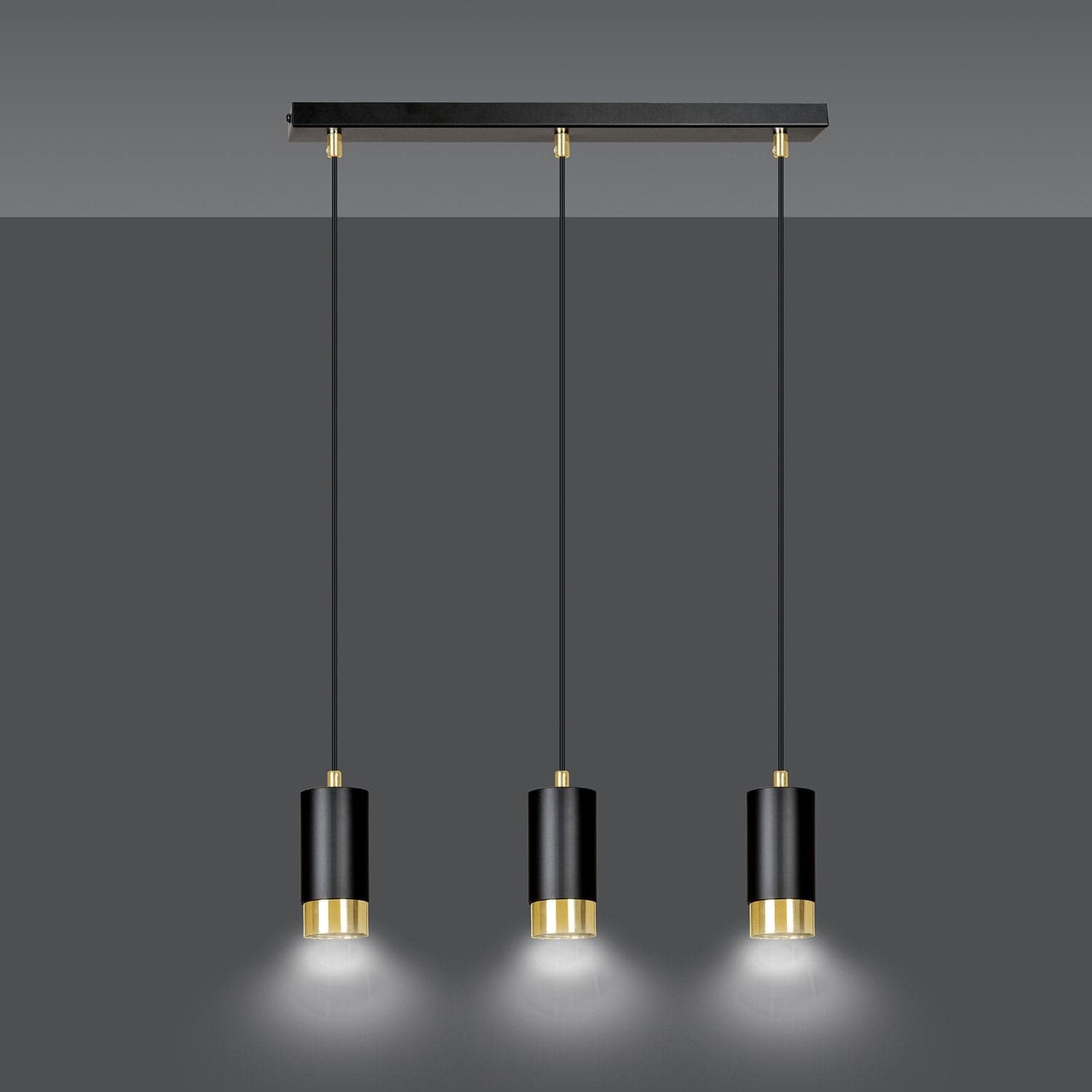 Lampadario 3 Luci Fumiko Con Cilindri In Acciaio Nero E Oro in Lampade a sospensione LuceArt - Montecorvino Pugliano, commercioVirtuoso.it