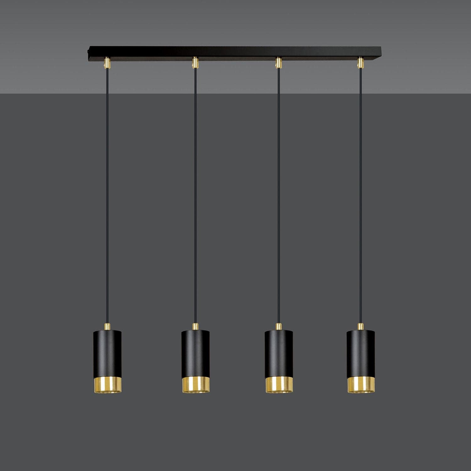Lampadario 4 Luci Fumiko Con Cilindri In Acciaio Nero E Oro in Lampade a sospensione LuceArt - Montecorvino Pugliano, commercioVirtuoso.it