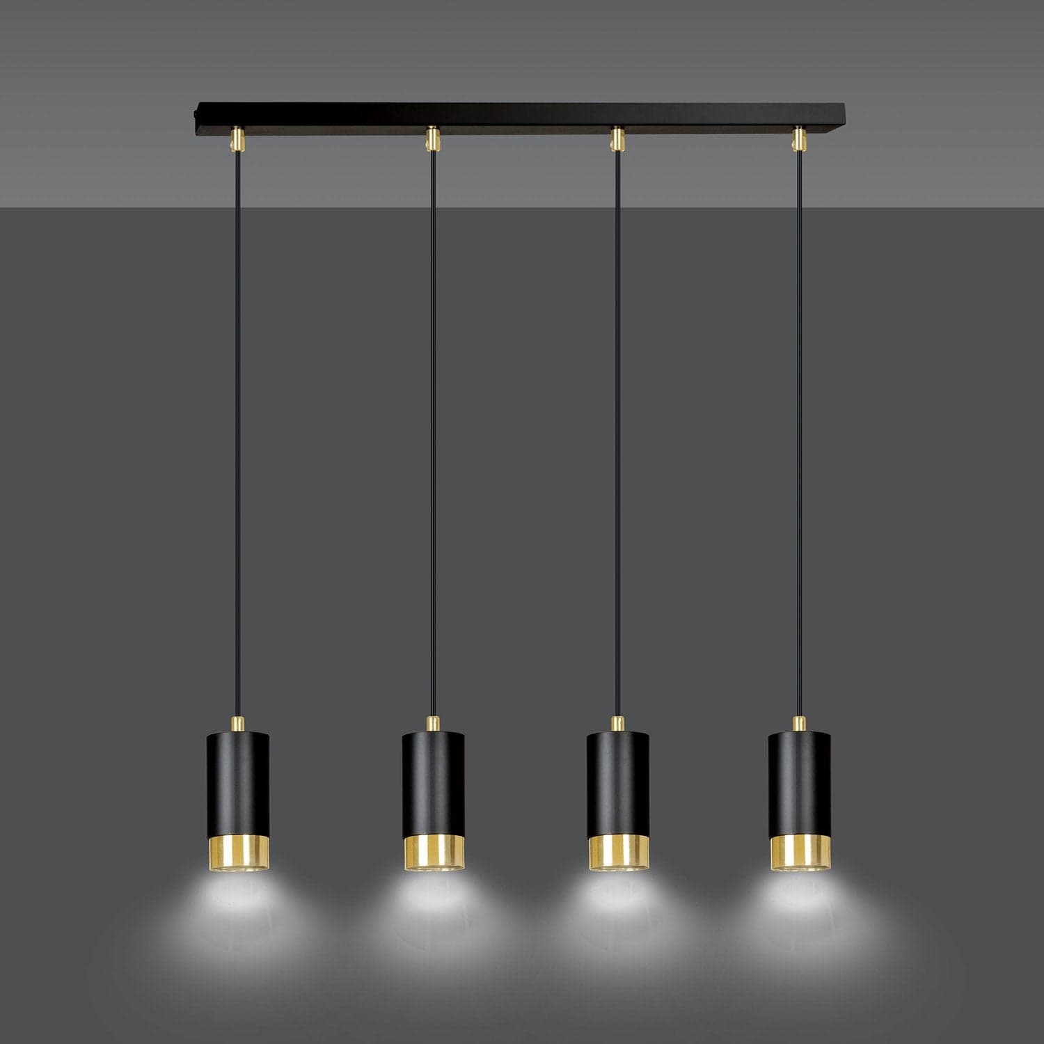 Lampadario 4 Luci Fumiko Con Cilindri In Acciaio Nero E Oro in Lampade a sospensione LuceArt - Montecorvino Pugliano, commercioVirtuoso.it