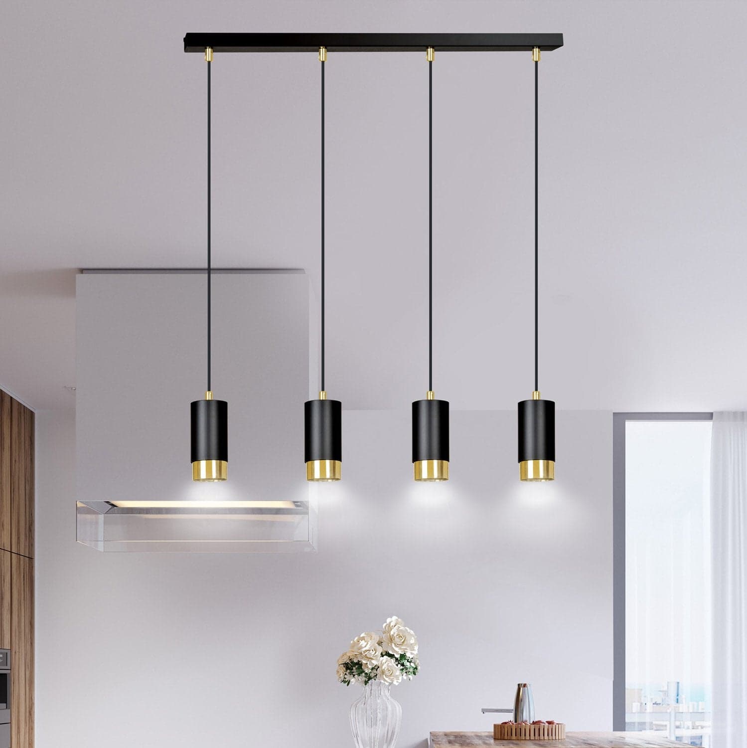 Lampadario 4 Luci Fumiko Con Cilindri In Acciaio Nero E Oro in Lampade a sospensione LuceArt - Montecorvino Pugliano, commercioVirtuoso.it