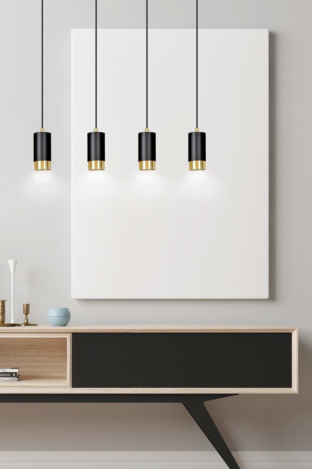 Lampadario 4 Luci Fumiko Con Cilindri In Acciaio Nero E Oro in Lampade a sospensione LuceArt - Montecorvino Pugliano, commercioVirtuoso.it