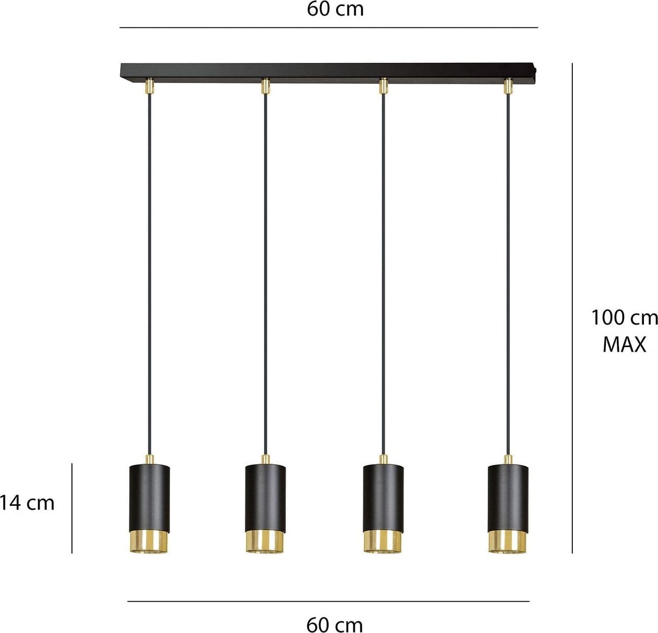 Lampadario 4 Luci Fumiko Con Cilindri In Acciaio Nero E Oro in Lampade a sospensione LuceArt - Montecorvino Pugliano, commercioVirtuoso.it