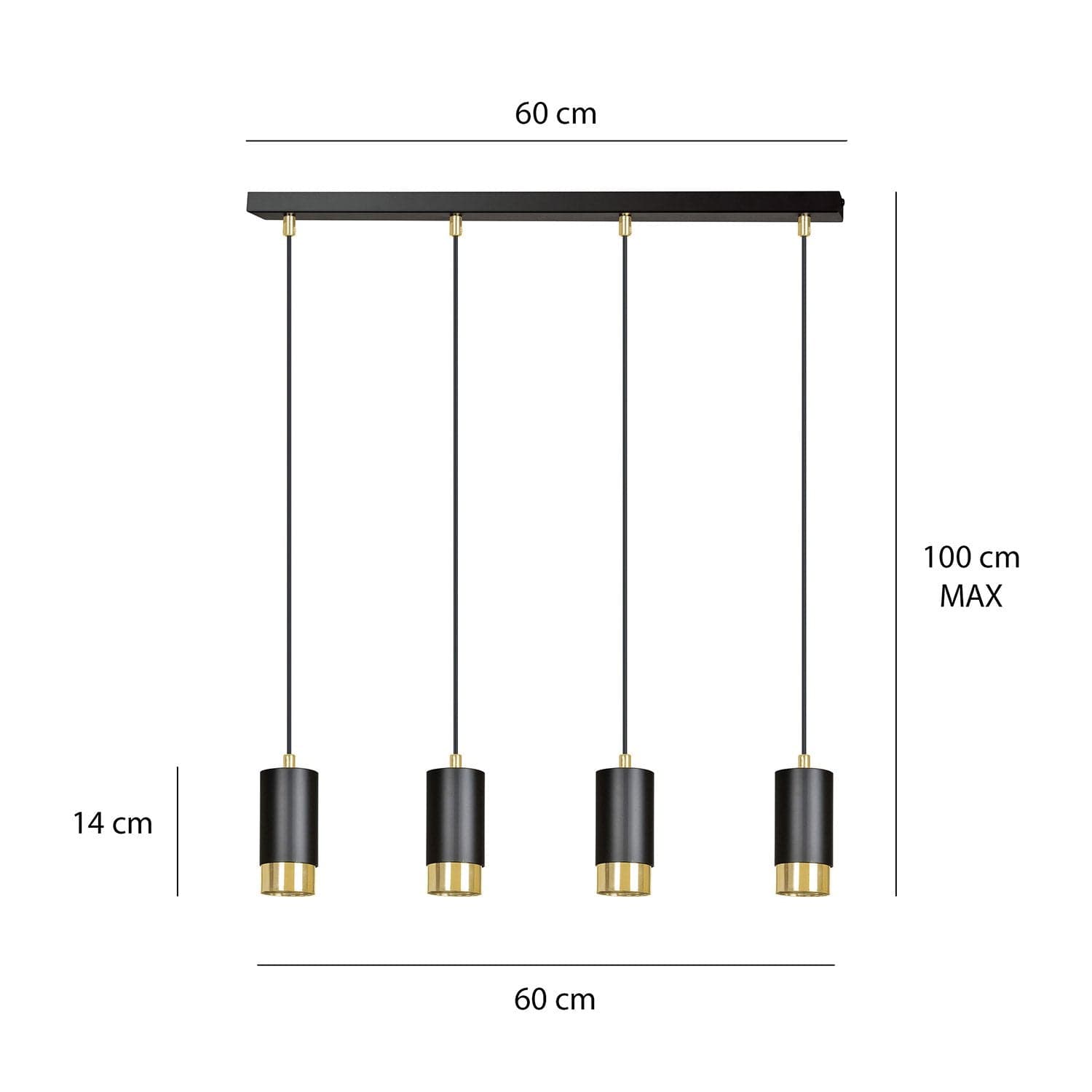 Lampadario 4 Luci Fumiko Con Cilindri In Acciaio Nero E Oro in Lampade a sospensione LuceArt - Montecorvino Pugliano, commercioVirtuoso.it