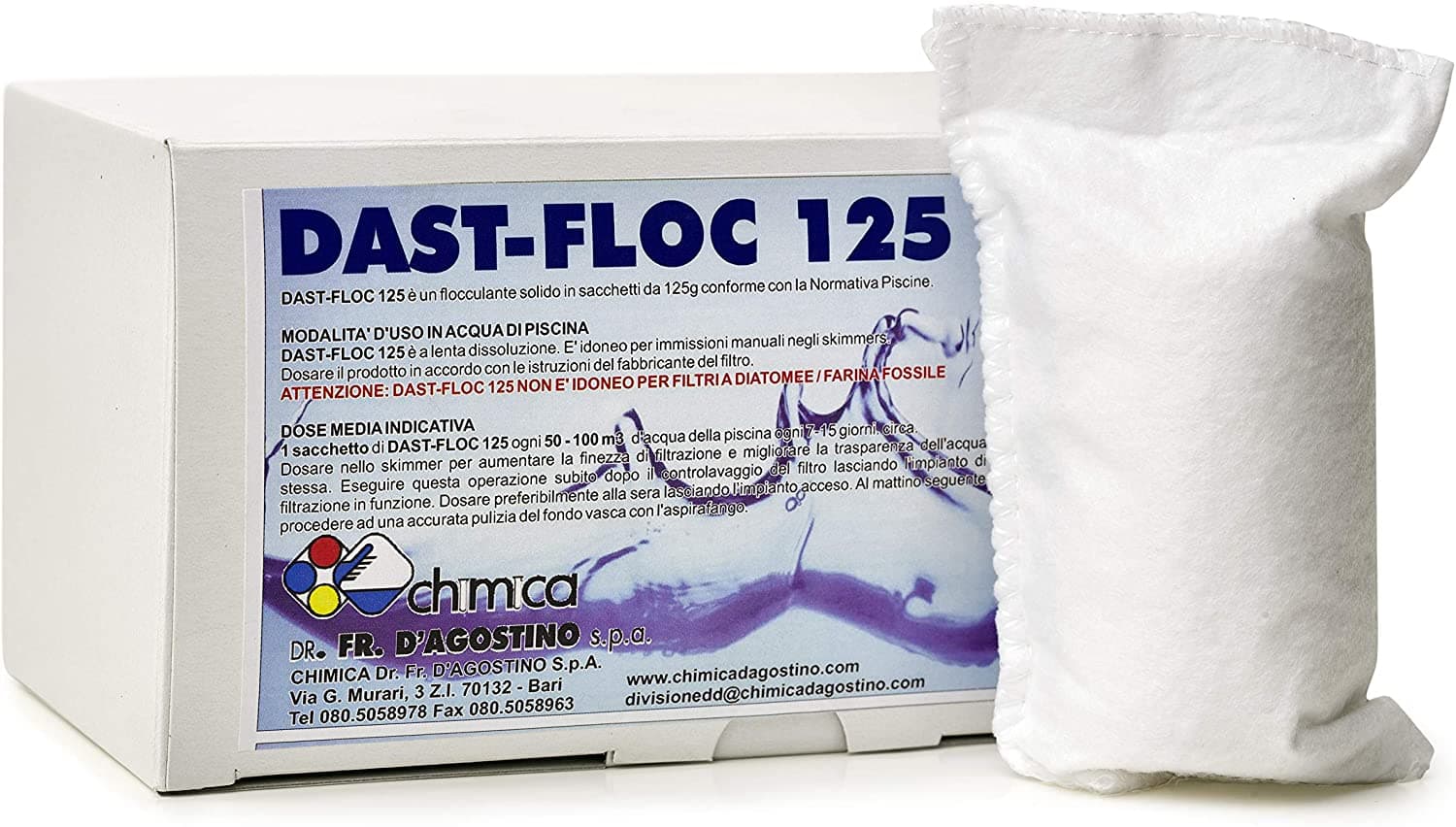Flocculante solido in sacchetti professionale "Dast-floc 125" per piscine kg 1 in Prodotti alternativi al cloro La Zappa - Altamura, commercioVirtuoso.it