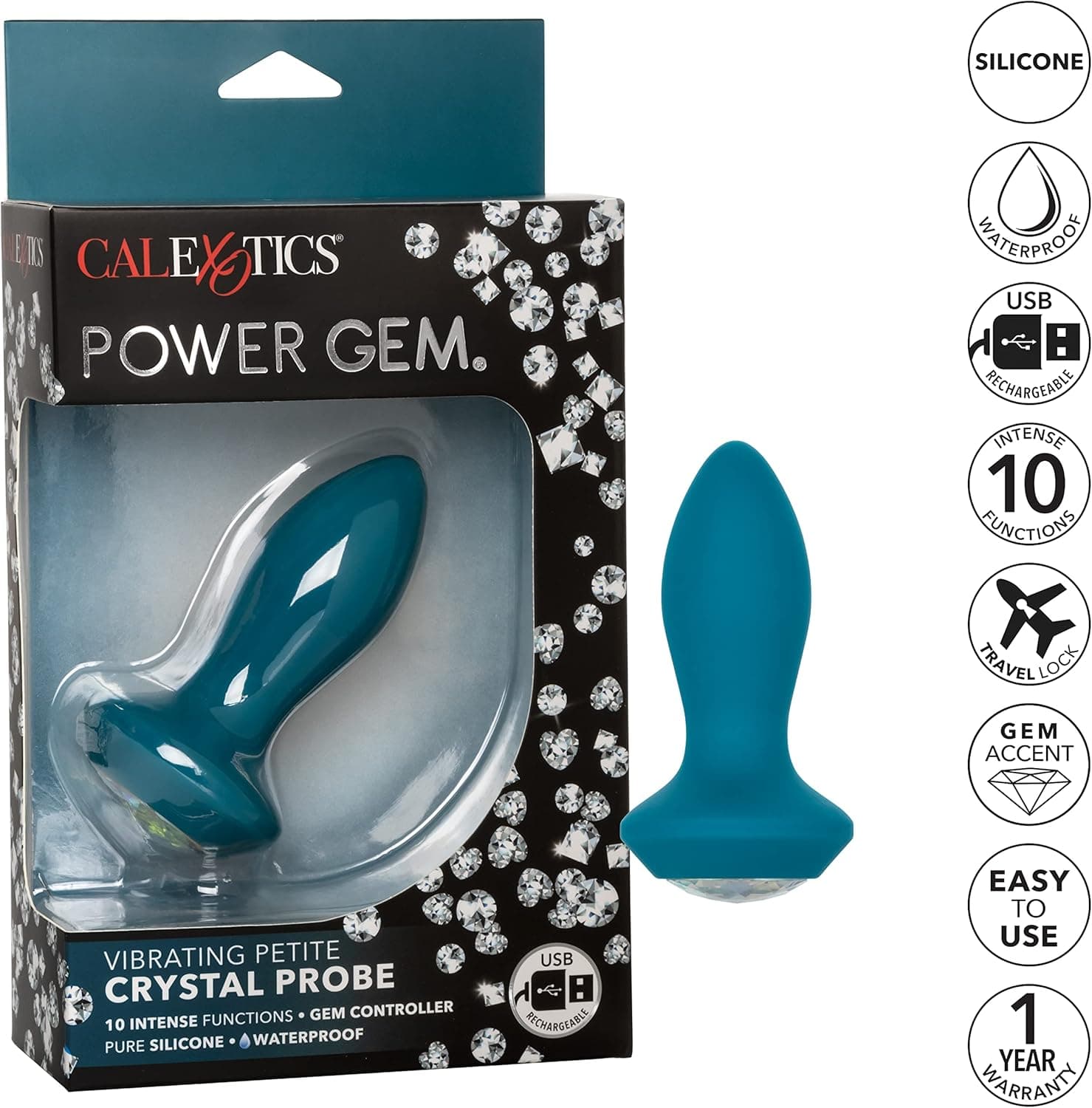 Plug Anale Power Gem Calexotics 10 funzioni intense silicone 9,5/7 cm USB IPX7 in prodotto Erosdom - Palmi, commercioVirtuoso.it