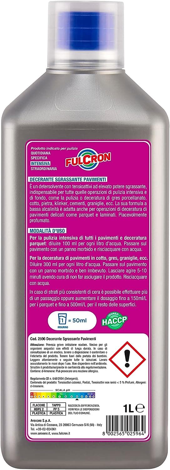 Sgrassante "Fulcron" decerante per pavimenti adatto per la pulizia intensiva, da 1 litro in Detergenti multiuso La Zappa - Altamura, commercioVirtuoso.it