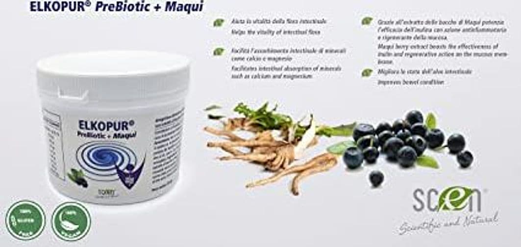 Elkopur PreBiotic + Maqui - integratore alimentare di Inulina polvere da cicoria con Maqui estratto, 220 grammi in Lactobacillus Scen Scientific and Natural - Poggibonsi, commercioVirtuoso.it