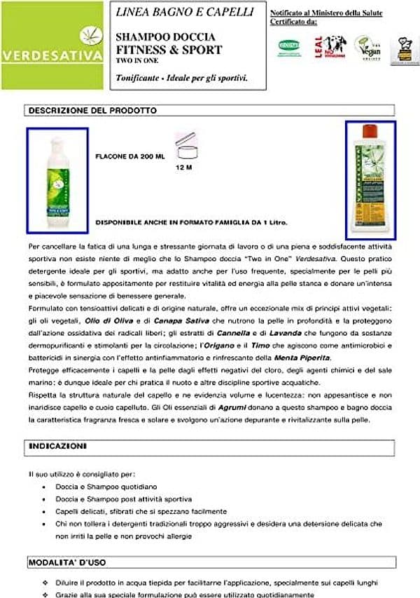 Shampoo Doccia - Fitness & Sport - canapa ed agrumi 1000 ml. - Verdesativa in Shampoo Scen Scientific and Natural - Poggibonsi, commercioVirtuoso.it