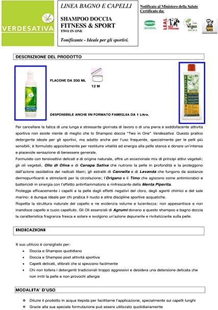 Shampoo Doccia - Fitness & Sport - canapa ed agrumi 1000 ml. - Verdesativa in Shampoo Scen Scientific and Natural - Poggibonsi, commercioVirtuoso.it