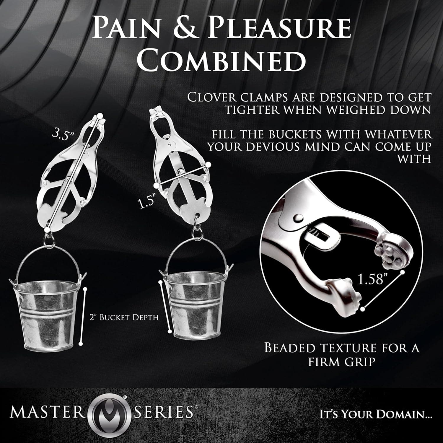 Pinze per capezzoli con secchi Master series argento in metallo BDSM Bondage in prodotto Erosdom - Palmi, commercioVirtuoso.it