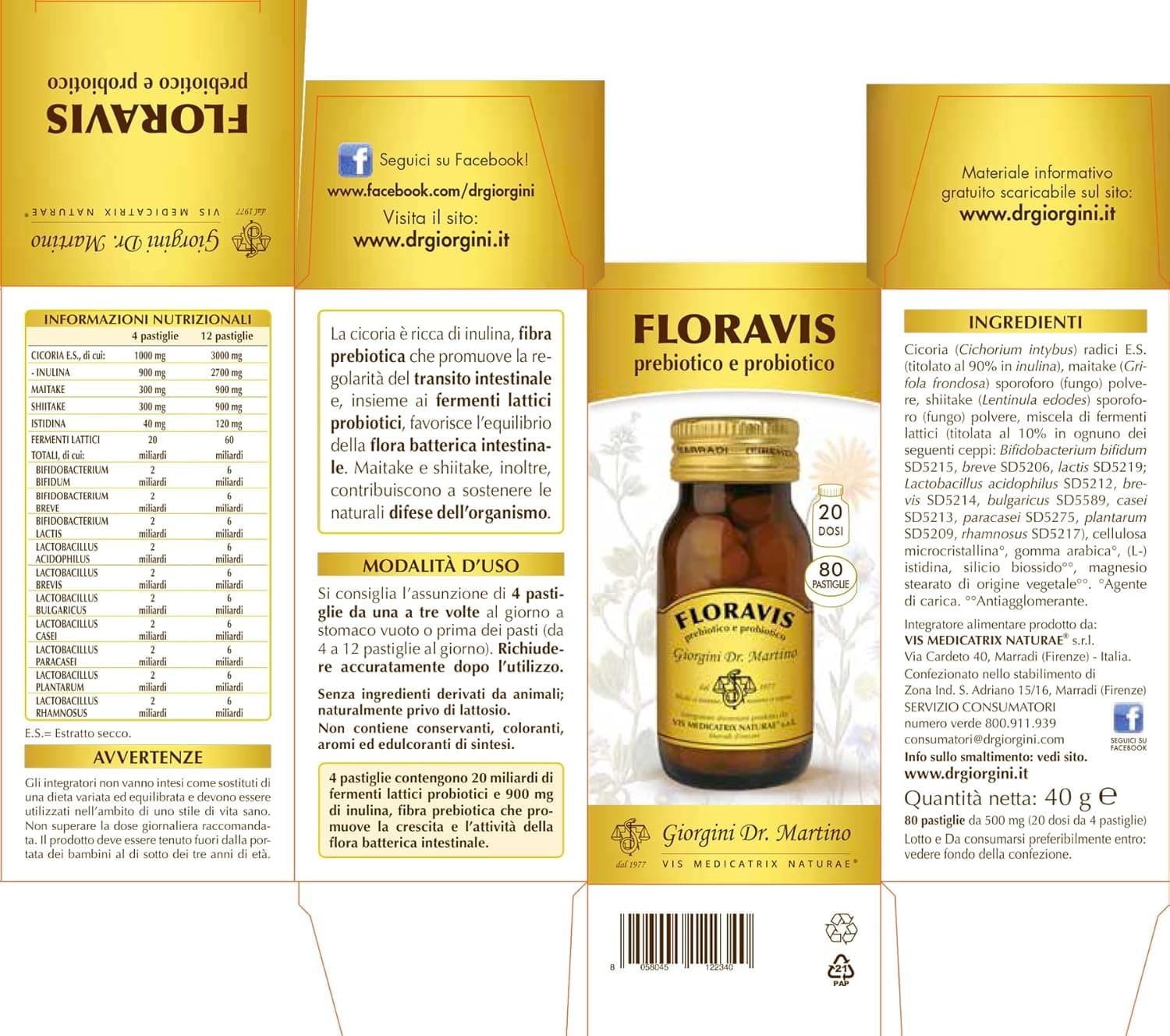 Dr Giorgini FLORAVIS 40 g - 80 pastiglie da 500 mg