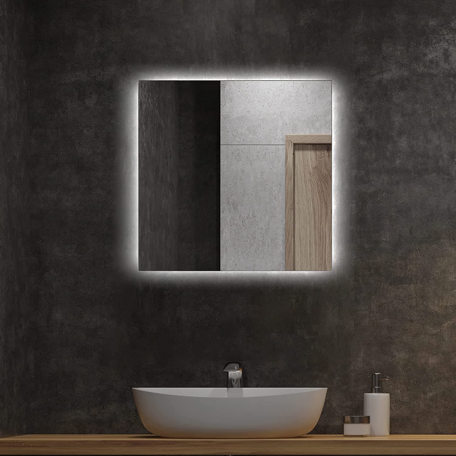 Specchio retroilluminato quadrato da bagno a LED prodotto Artigianale "Made in Italy" in Specchi da parete Decor Space - Altamura, commercioVirtuoso.it