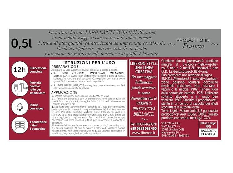 LIBERON - PITTURA LACCATA I BRILLANTI SUBLIMI ROSSO INTENSO 500ML in Vernice per mobili Stockdoc - Terni, commercioVirtuoso.it