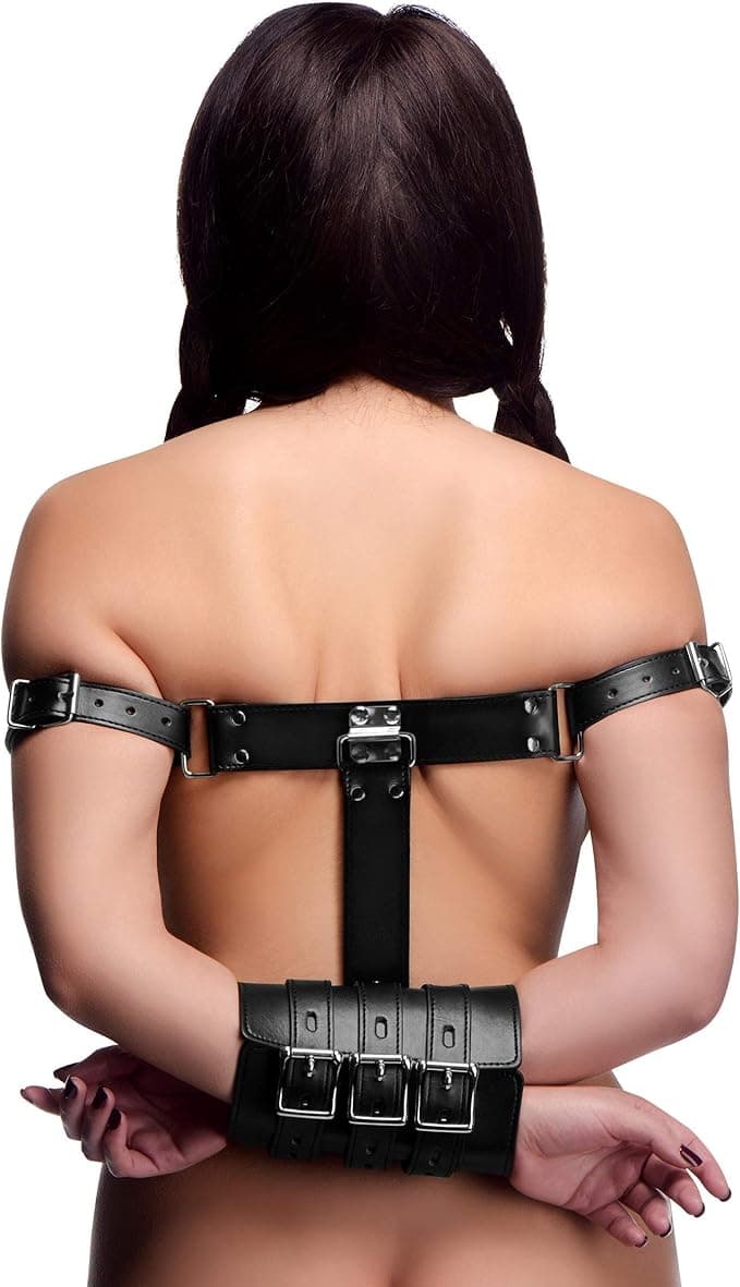 Bondage contenzione braccia bicipiti nero blocco controllo BDSM pelle PU in prodotto Erosdom - Palmi, commercioVirtuoso.it