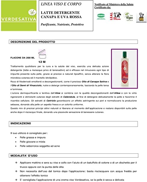 Latte Detergente - canapa ed uva rossa in Creme per il corpo Scen Scientific and Natural - Poggibonsi, commercioVirtuoso.it