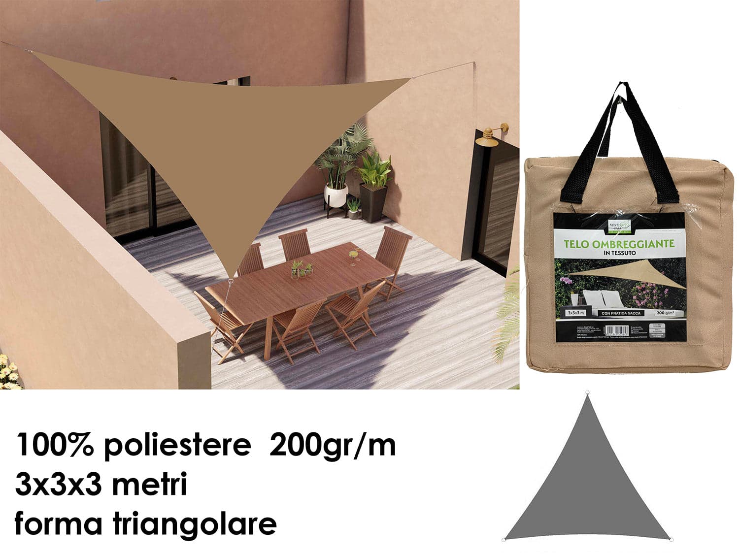 Telo Ombreggiante Camel 3x3x3 MT in Schermi divisori e protettivi per giardino Save The Money - Rimini, commercioVirtuoso.it