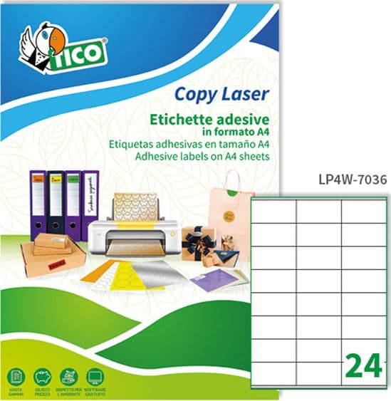 Etichetta adesiva LP4W bianca 100fg A4 70x36mm (24et/fg Laser Tico