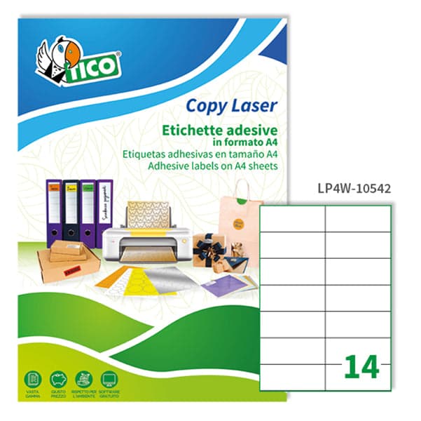 Etichetta adesiva LP4W bianca 100fg A4 105x42,3mm (14et/fg Laser Tico