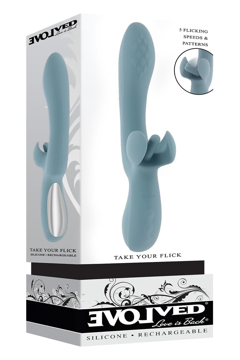 Vibratore Rabbit grande con stimolatore clitoride movimento indipendente 5 x EVOLVED RABBIT VIBRATOR TAKE YOUR FLICK BLUE in prodotto Erosdom - Palmi, commercioVirtuoso.it
