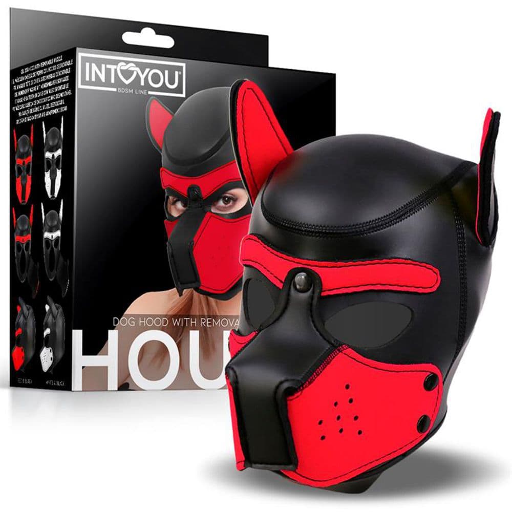 INTOYOU BDSM LINE HOUND DOG MASCHERA CANE FETISH IN NEOPRENE NERO CON MUSO RIMOVIBILE E INSERTI ROSSI in Maschere Kondorama - Martinsicuro, commercioVirtuoso.it