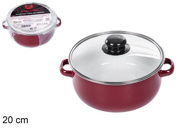Pentola Rossa con Coperchio in Vetro 20cm
