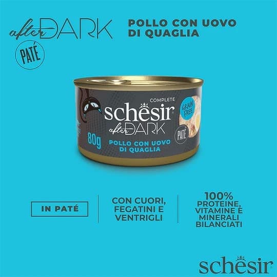 Schesir After Dark Pollo con Uovo di Quaglia Scatoletta per Gatti Adulti 80gr in Secco 101 Market - Poggibonsi, commercioVirtuoso.it