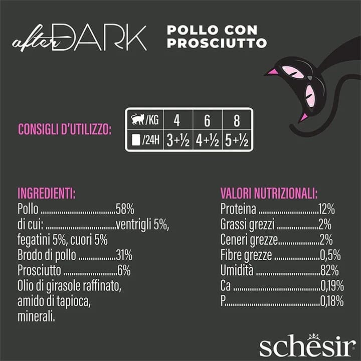 Schesir After Dark Pollo con Prosciutto Scatoletta per Gatti Adulti 80gr in Secco 101 Market - Poggibonsi, commercioVirtuoso.it