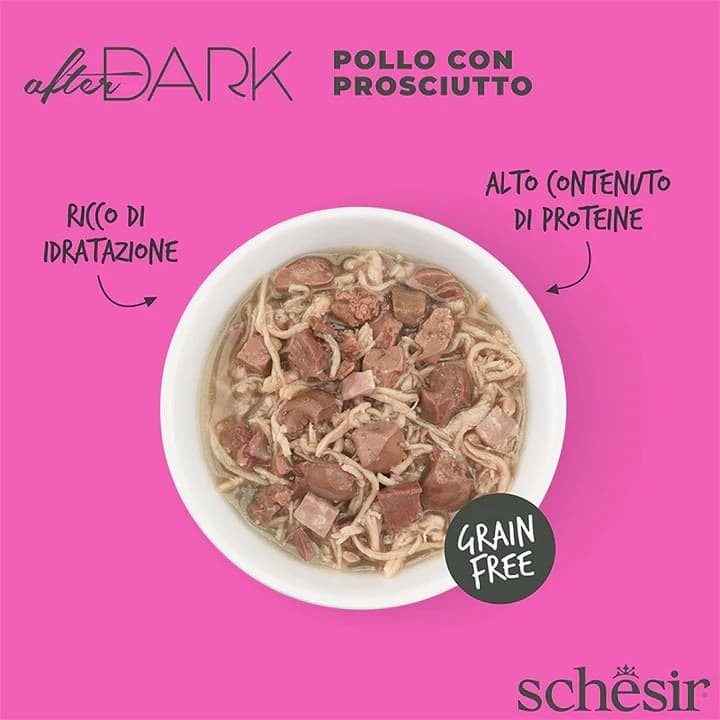Schesir After Dark Pollo con Prosciutto Scatoletta per Gatti Adulti 80gr in Secco 101 Market - Poggibonsi, commercioVirtuoso.it