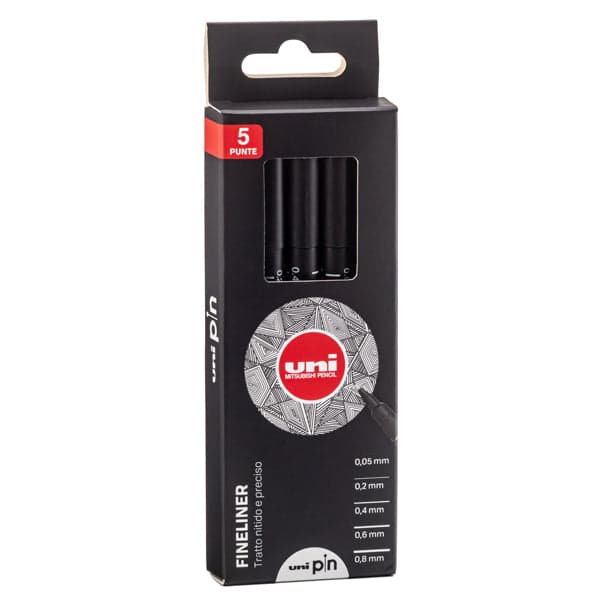 Astuccio Pin Fineliner Nero 5 Gradazioni Assortiti Uni Mitsubishi