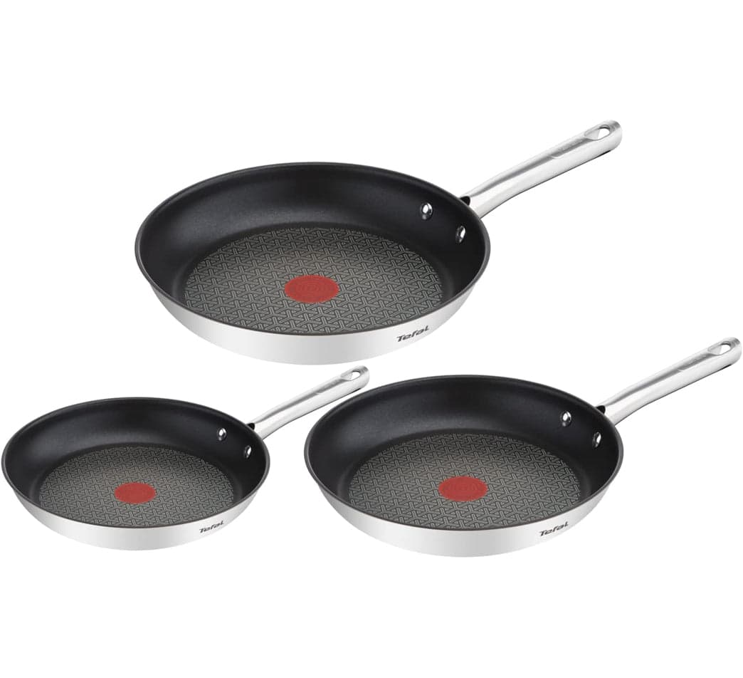 TEFAL Duetto Set 3 Padelle 20-24-28 cm in Acciaio Inox per Tutti i Piani Cottura