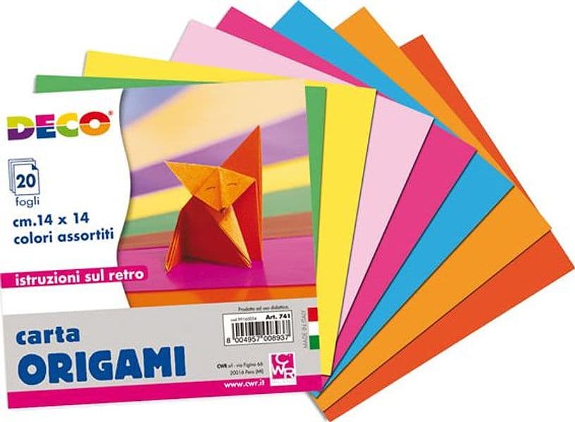 Confezione 20 fogli carta per origami 14x14cm colori assortiti DECO