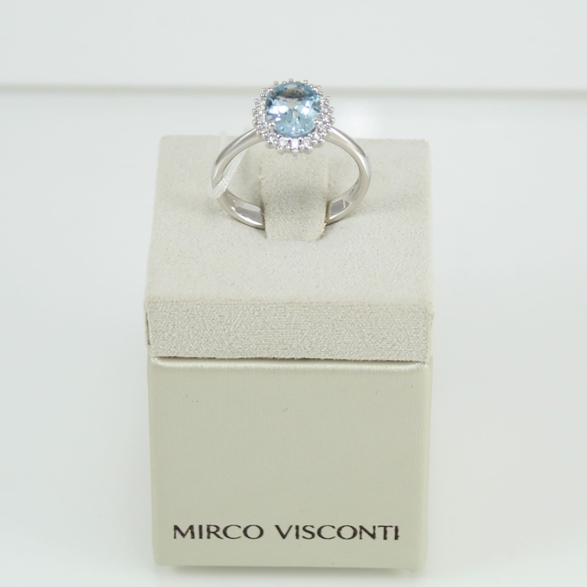 Anello donna classico Mirco Visconti in oro bianco con acquamarina e diamanti in Anelli Gioielleria Saba - Dolianova, commercioVirtuoso.it