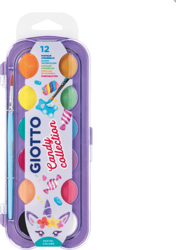 Giotto - Acquarelli Candy Collection pastel colors confezione da 12 colori + un pennello (F351600)