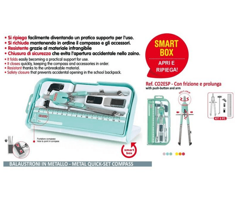 Arda - Set Balaustrone con Carta Vetrata e Righello kit 6 pz- Colori Pastello Assortiti (CO2PAS) in Compassi per tracciare Cartospedia - Napoli, commercioVirtuoso.it