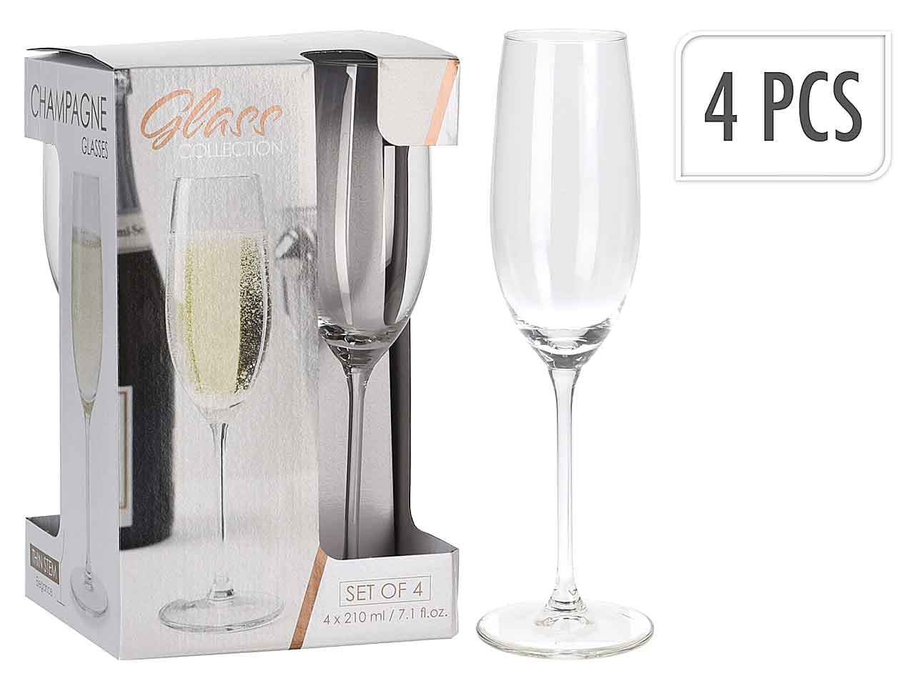 Bicchieri Champagne in vetro da 210 ml set da 4 in Damigiane La Zappa - Altamura, commercioVirtuoso.it