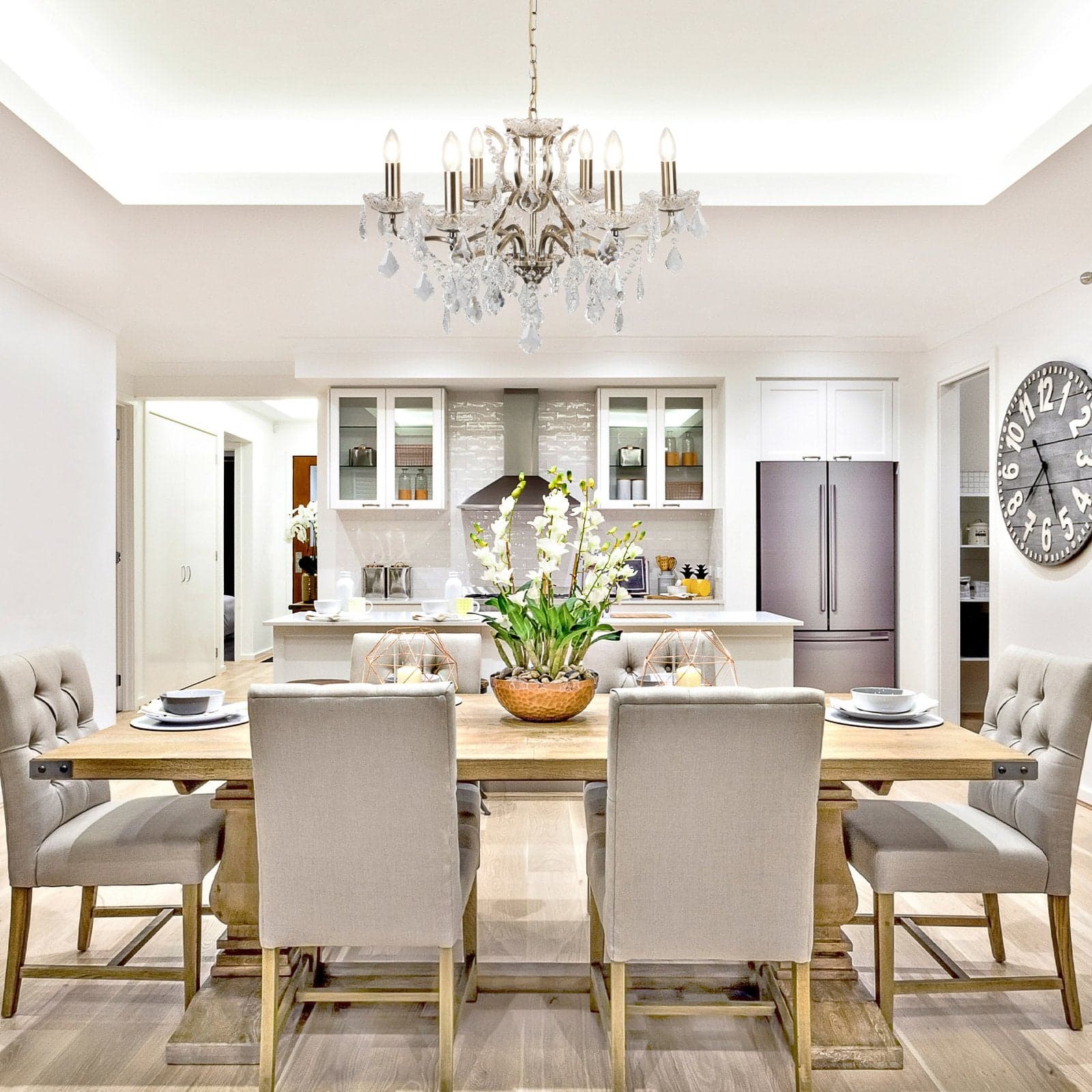 Lampadario Classico Parigi Acciaio Ottone Vetro Trasparente 6 Luci E14 in Lampade a sospensione LuceArt - Montecorvino Pugliano, commercioVirtuoso.it