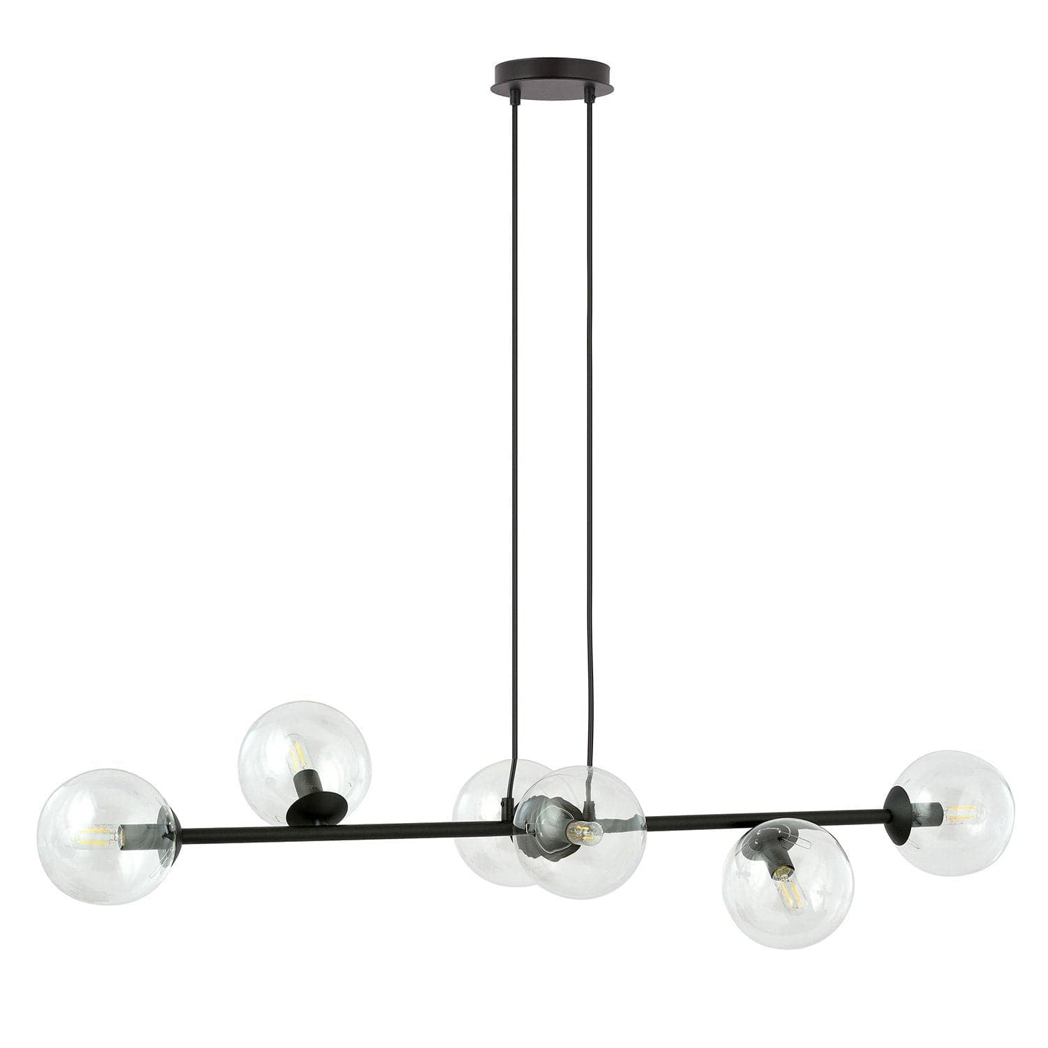 Lampadario Contemporaneo 6 Luci Rossi In Acciaio Nero E Sfere Vetro Trasparente in Lampade a sospensione LuceArt - Montecorvino Pugliano, commercioVirtuoso.it