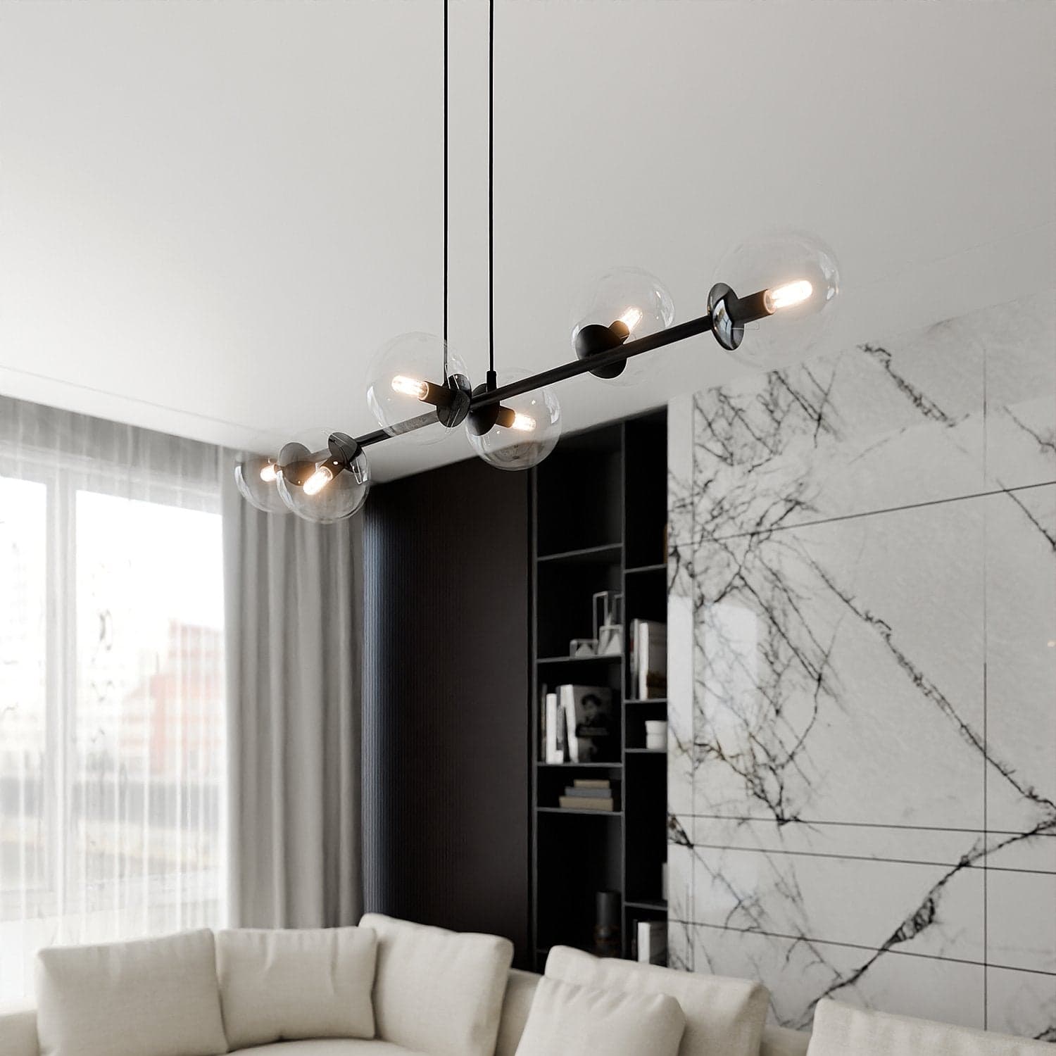 Lampadario Contemporaneo 6 Luci Rossi In Acciaio Nero E Sfere Vetro Trasparente in Lampade a sospensione LuceArt - Montecorvino Pugliano, commercioVirtuoso.it