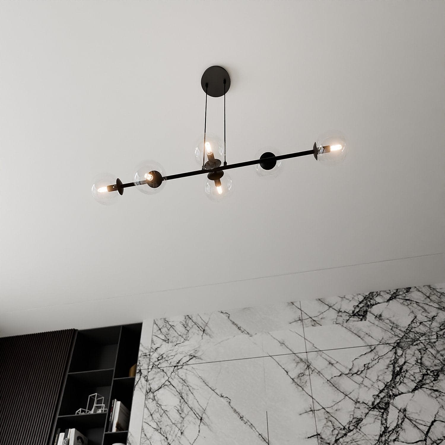 Lampadario Contemporaneo 6 Luci Rossi In Acciaio Nero E Sfere Vetro Trasparente in Lampade a sospensione LuceArt - Montecorvino Pugliano, commercioVirtuoso.it