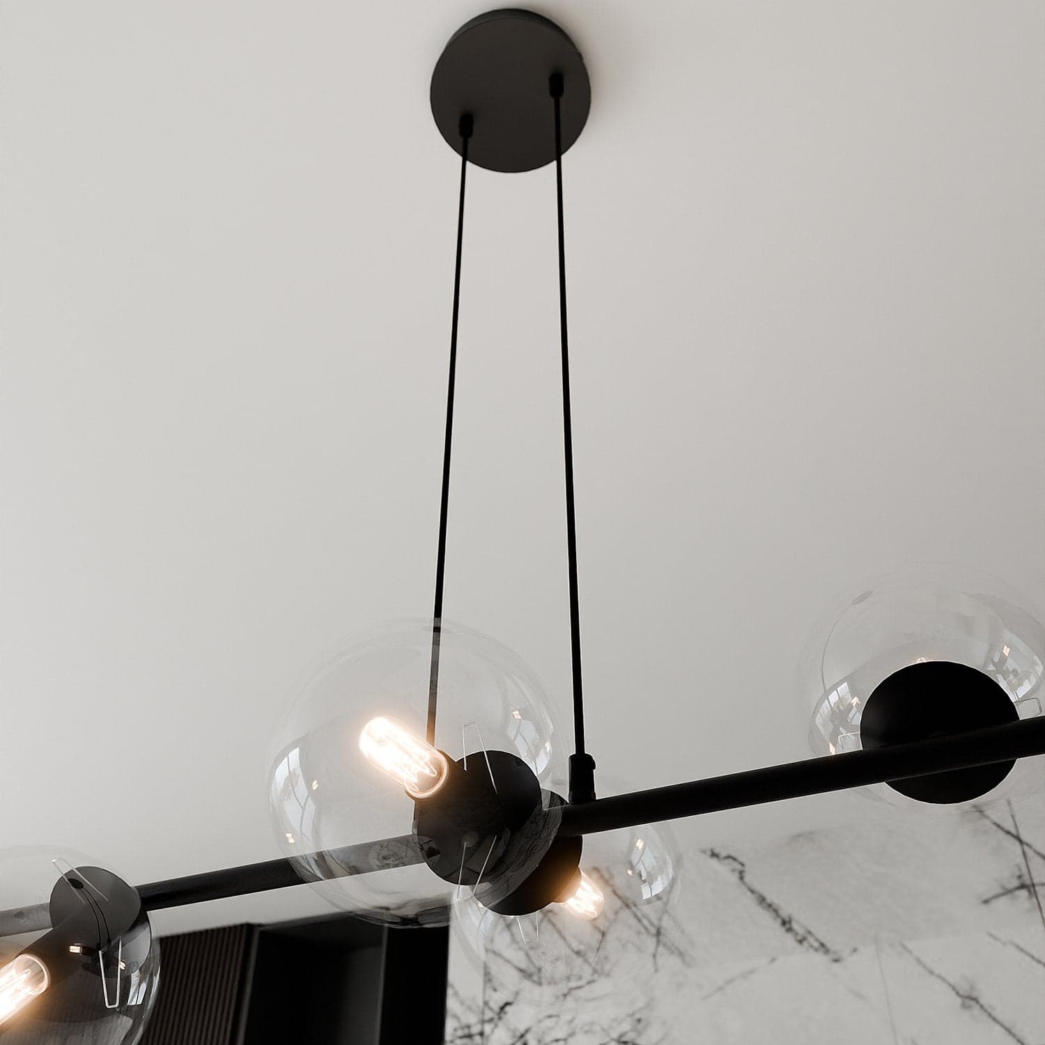 Lampadario Contemporaneo 6 Luci Rossi In Acciaio Nero E Sfere Vetro Trasparente in Lampade a sospensione LuceArt - Montecorvino Pugliano, commercioVirtuoso.it