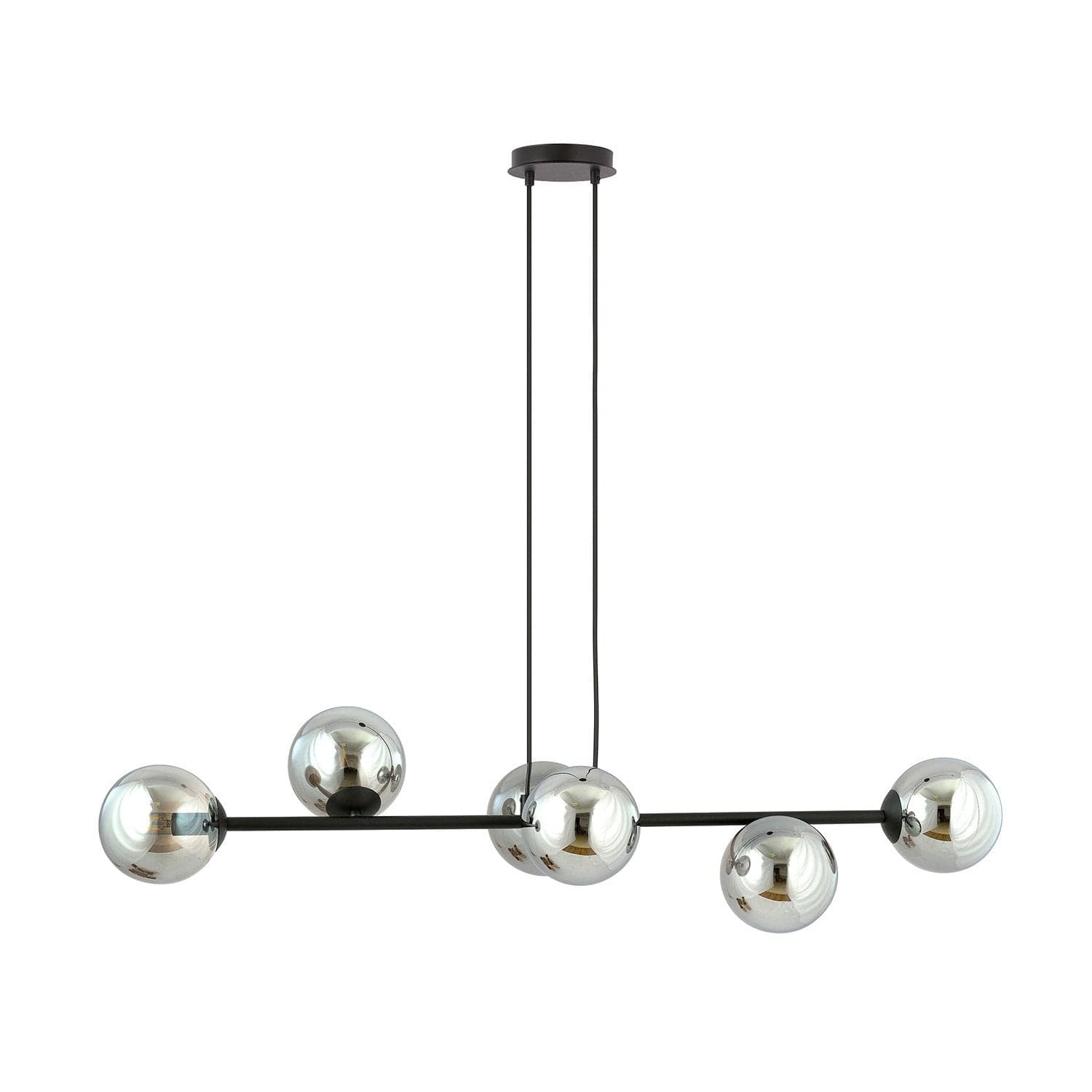 Lampadario Contemporaneo 6 Luci Rossi In Acciaio Nero E Sfere In Vetro Fumè in Lampade a sospensione LuceArt - Montecorvino Pugliano, commercioVirtuoso.it