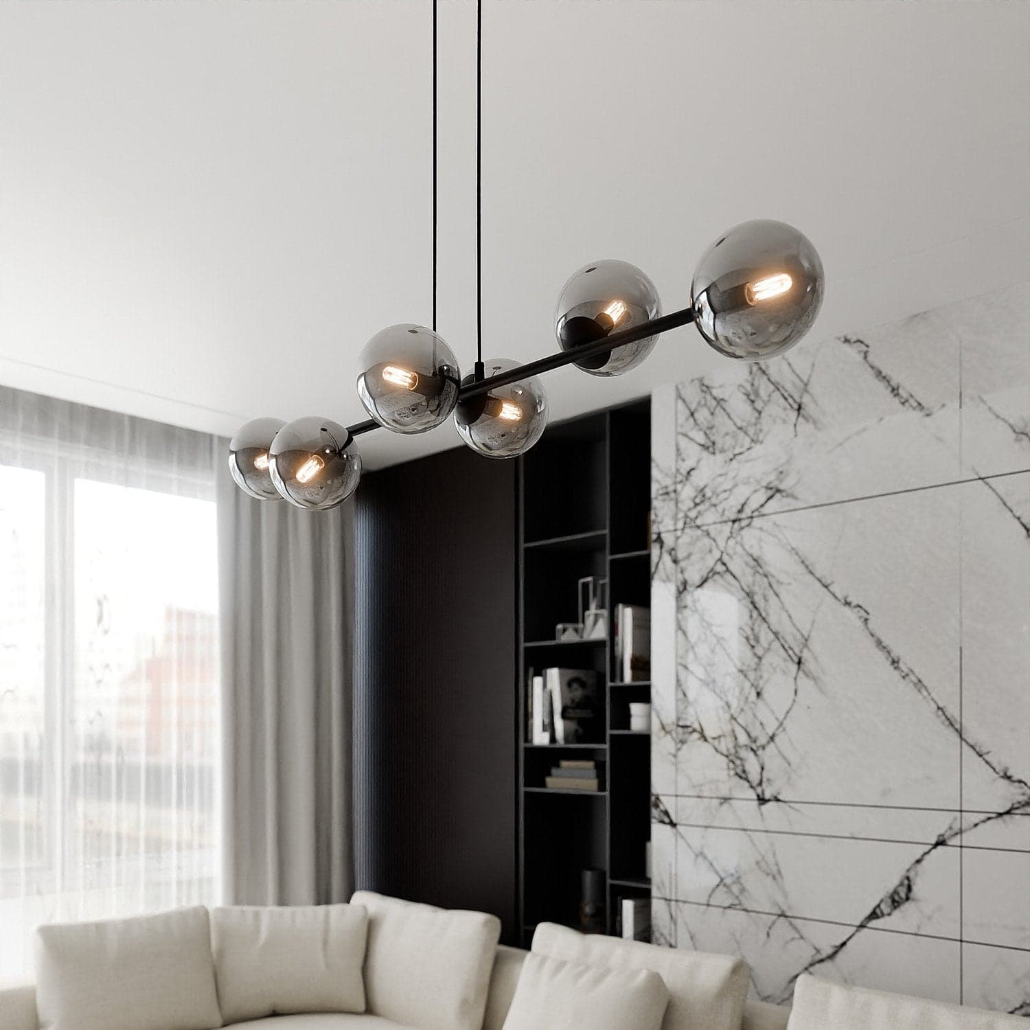 Lampadario Contemporaneo 6 Luci Rossi In Acciaio Nero E Sfere In Vetro Fumè in Lampade a sospensione LuceArt - Montecorvino Pugliano, commercioVirtuoso.it