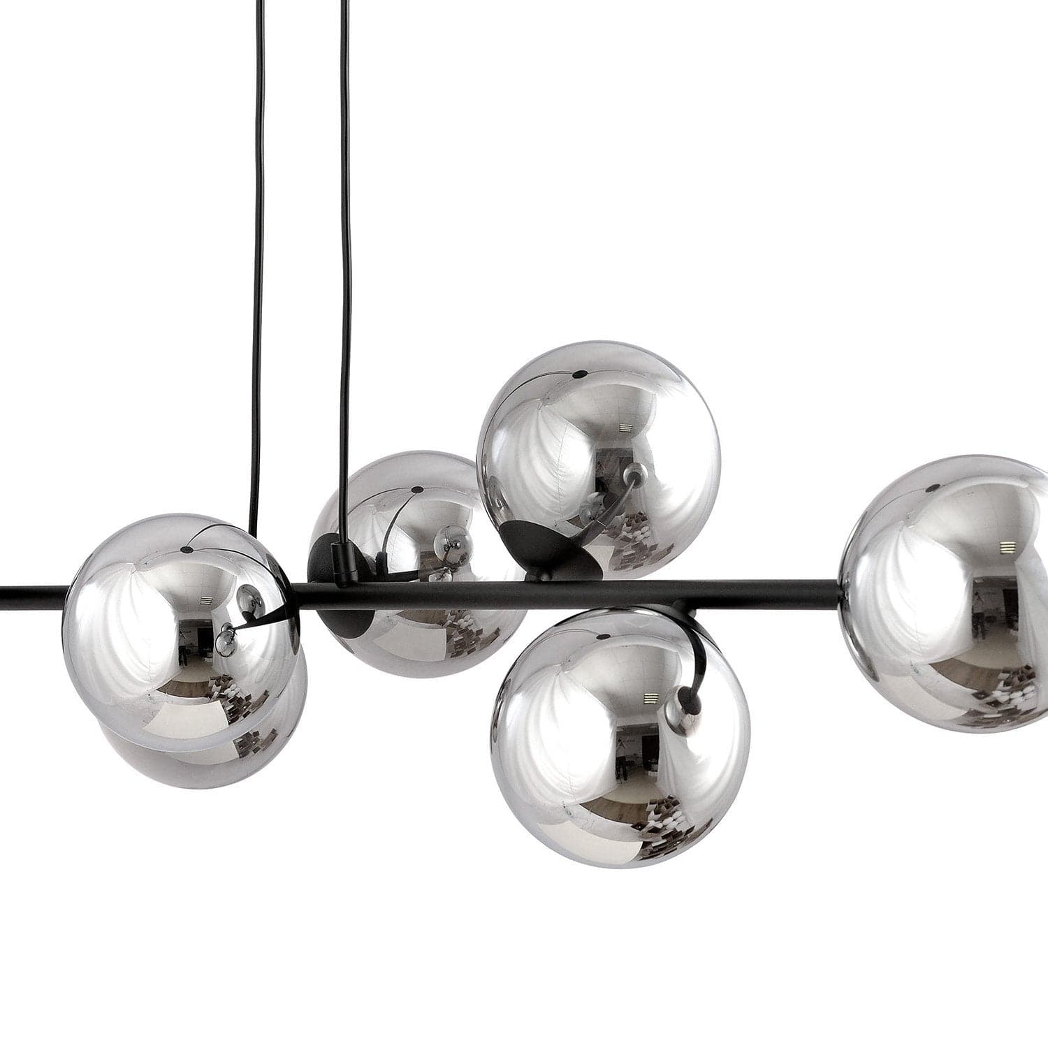 Lampadario Contemporaneo 6 Luci Rossi In Acciaio Nero E Sfere In Vetro Fumè in Lampade a sospensione LuceArt - Montecorvino Pugliano, commercioVirtuoso.it