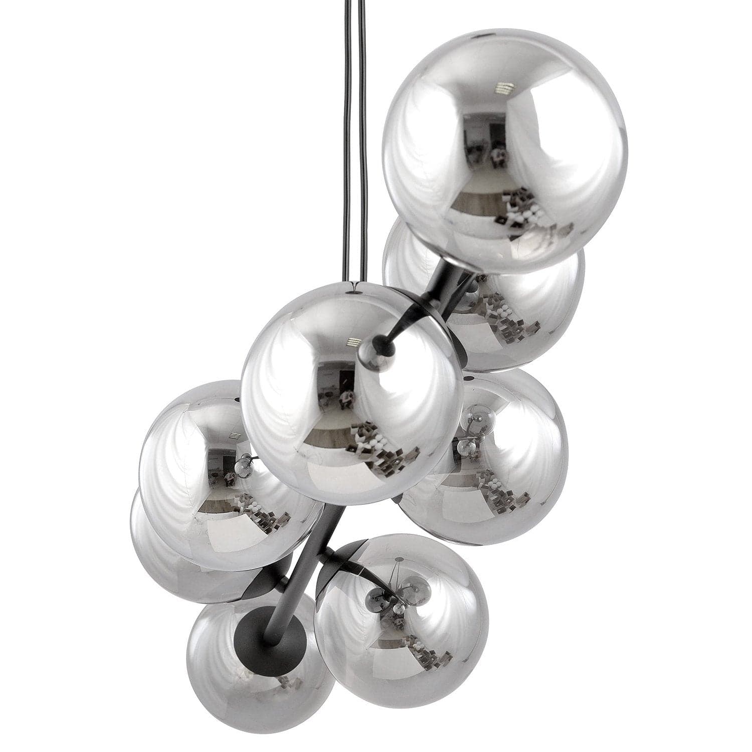 Lampadario Contemporaneo 6 Luci Rossi In Acciaio Nero E Sfere In Vetro Fumè in Lampade a sospensione LuceArt - Montecorvino Pugliano, commercioVirtuoso.it