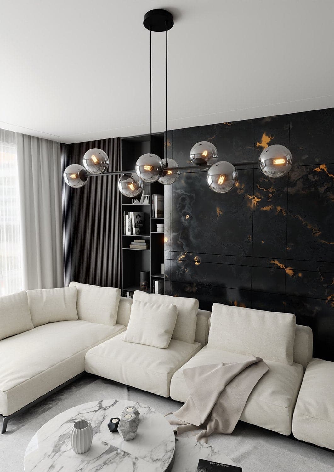 Lampadario Contemporaneo 8 Luci Rossi In Acciaio Nero E Sfere In Vetro Fumè in Lampade a sospensione LuceArt - Montecorvino Pugliano, commercioVirtuoso.it