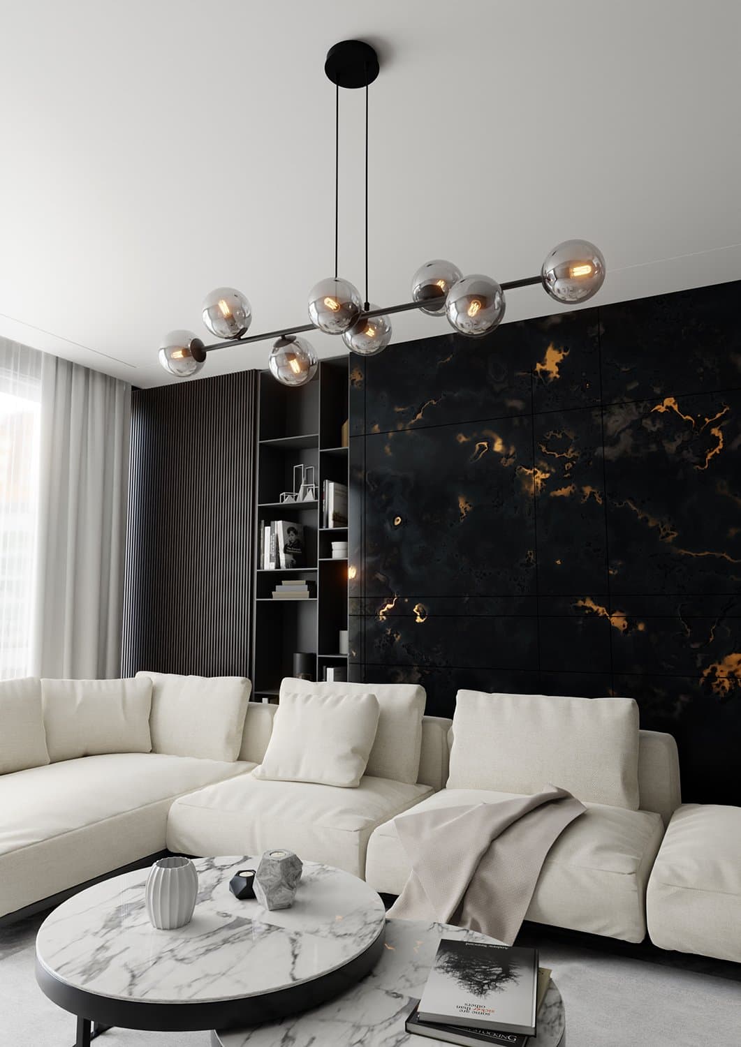 Lampadario Contemporaneo 8 Luci Rossi In Acciaio Nero E Sfere In Vetro Fumè in Lampade a sospensione LuceArt - Montecorvino Pugliano, commercioVirtuoso.it