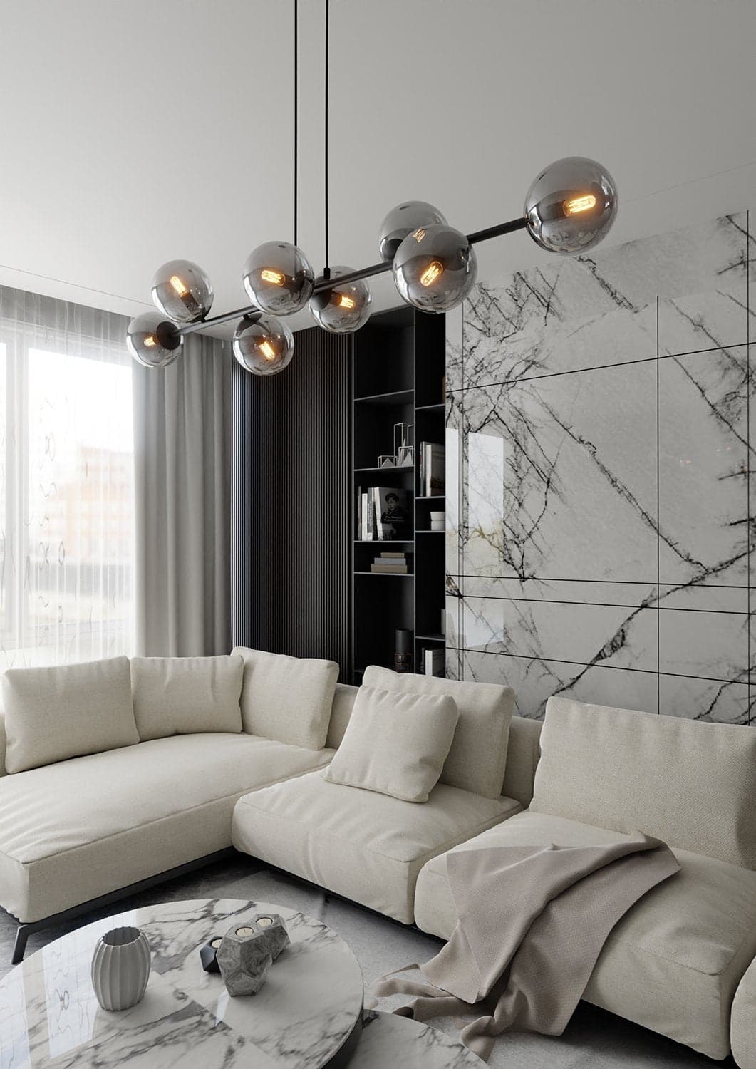 Lampadario Contemporaneo 8 Luci Rossi In Acciaio Nero E Sfere In Vetro Fumè in Lampade a sospensione LuceArt - Montecorvino Pugliano, commercioVirtuoso.it